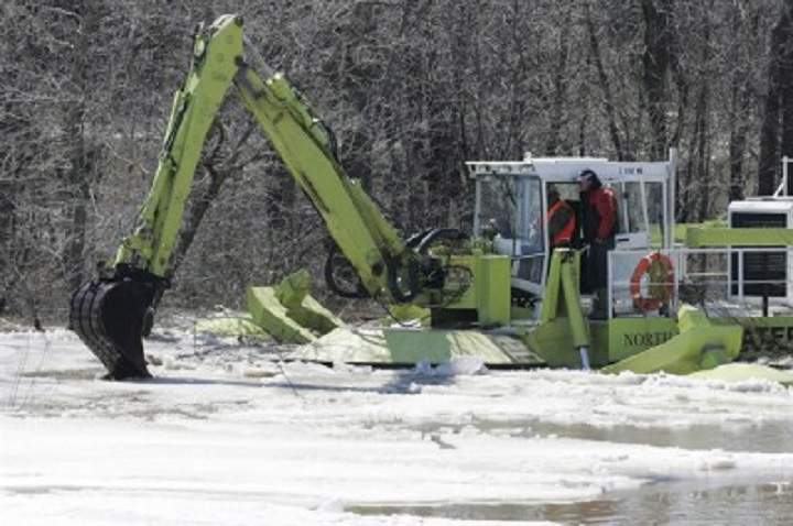 An amphibex ice breaker on the Red River north of WInnipeg.