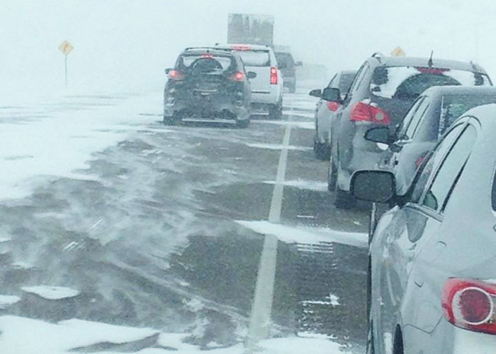 RCMP are warning drivers to be cautious after a multiple vehicle collision in west-central Saskatchewan Saturday.
