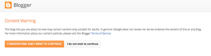 Currently, Blogger sites with adult content must have this warning message.