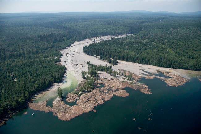 Contents from a tailings pond is pictured going down the Hazeltine Creek into Quesnel Lake near the town of Likely, B.C. on August, 5, 2014. 
