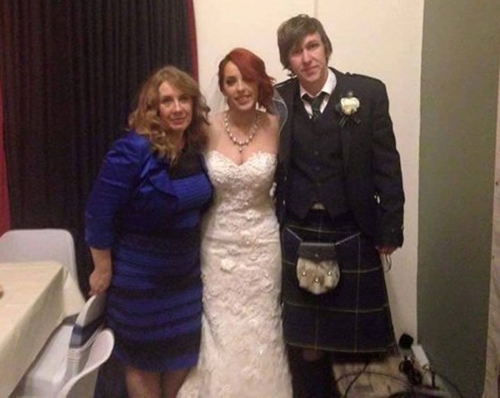 Celica Bleasdale is pictured in the now-famous dress in this wedding photo.