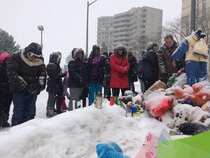 The memorial on Neptune Drive for three-year-old Elijah Marsh, Feb. 21, 2015.