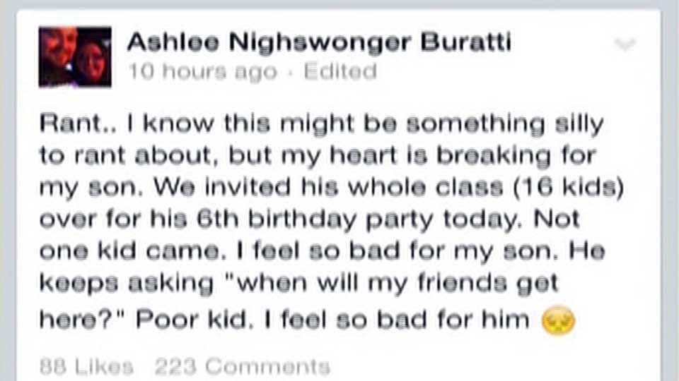 Ashlee Buratti's rant after nobody shows to son's birthday party