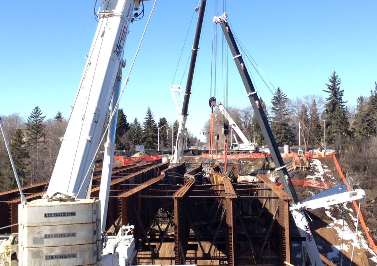 Damaged girders on the 102 Avenue bridge, March 16, 2015.