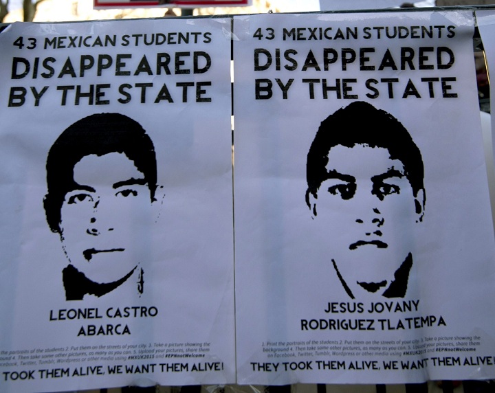 Protesters demonstrate outside Downing Street over the 43 students abducted in Mexico.