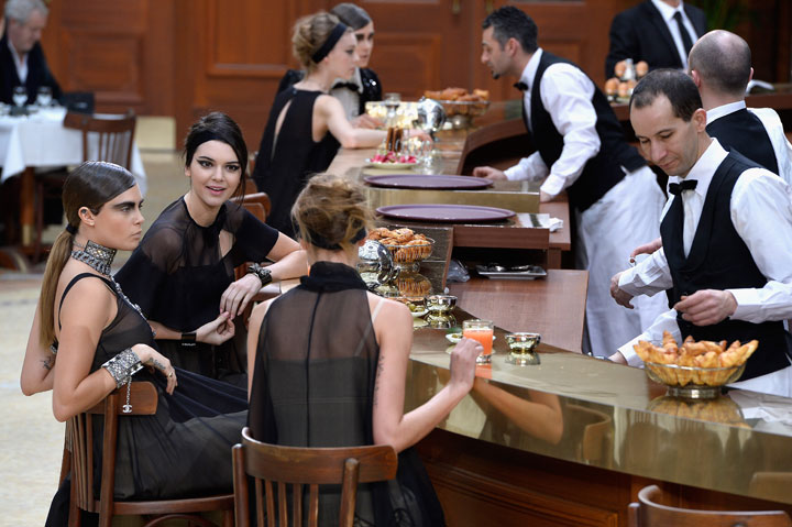 Cara Delevingne and Kendall Jenner seen during the Chanel show as part of the Paris Fashion Week Womenswear Fall/Winter 2015/2016 on March 10, 2015 in Paris, France.