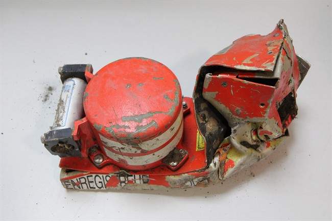This photo provided in Paris, Wednesday, March 25, 2015 by the BEA, the French Air Accident Investigation Agency, shows the voice data recorder of the Germanwings jetliner that crashed Tuesday in the French Alps. 