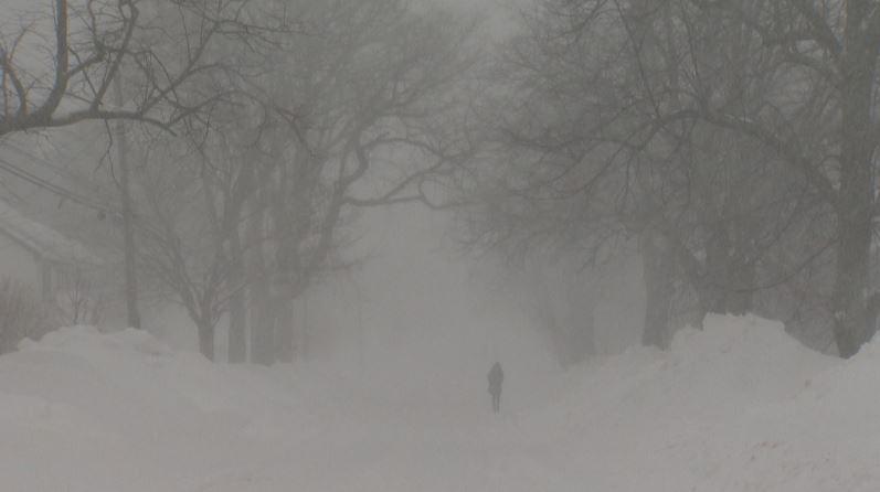 A pedestrian walks up Novalea Drive in Halifax on Wednesday, March 18, 2015.