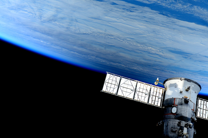 The moon casts a shadow across Earth during the solar eclipse on March 20, 2015. Astronaut Samantha Cristoforetti took this image from the International Space Station.
