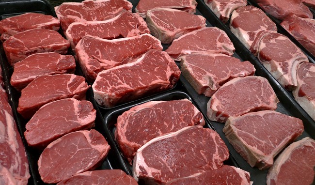 Steaks and other beef products are displayed for sale at a grocery store in this file photo. 