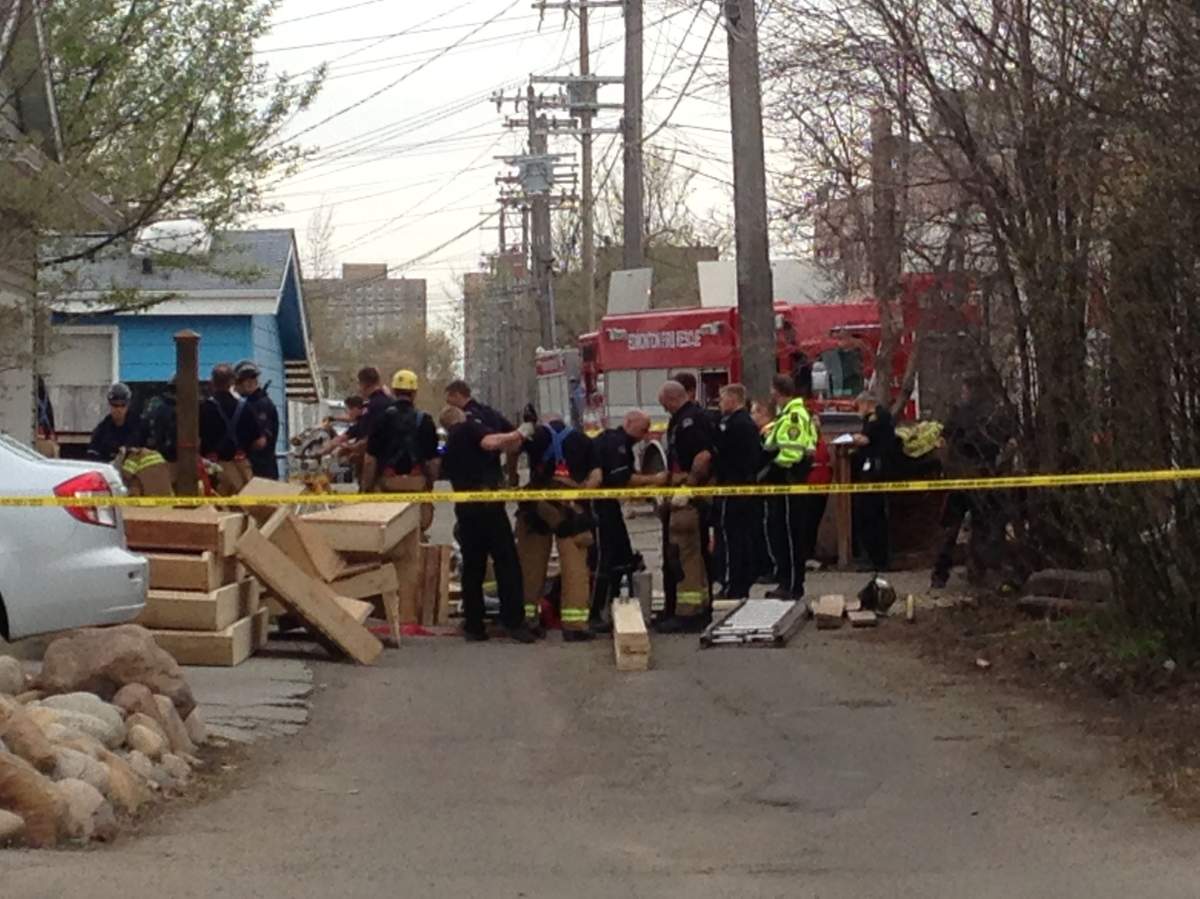 A man was trapped under debris at an Edmonton construction site on April 28, 2015.
