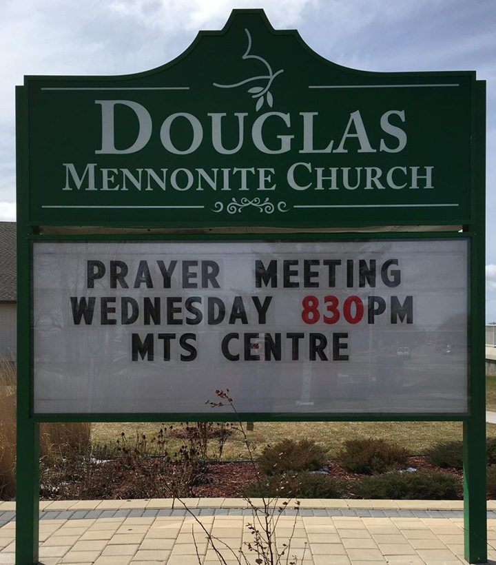 Winnipeg Jets Douglas Mennonite Church sign