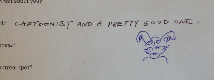 Robert Libman’s cartoon on Global Montreal’s interview sheet.