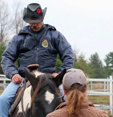 Roger Boudreau riding Dakota for the first time at the War Horse Project.