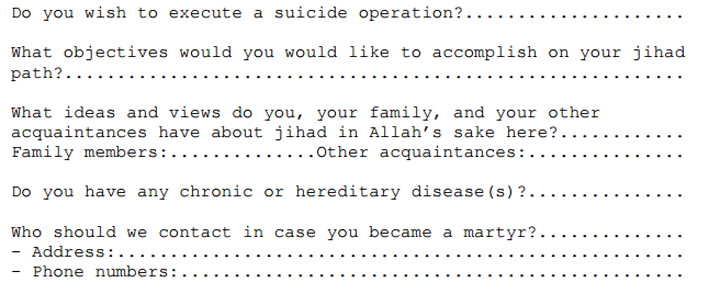Al-Qaida's application form