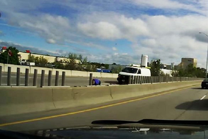 A still from video shared on social media of a woman who allegedly was trying to rescue ducks on a highway in Ottawa on May 20, 2015.