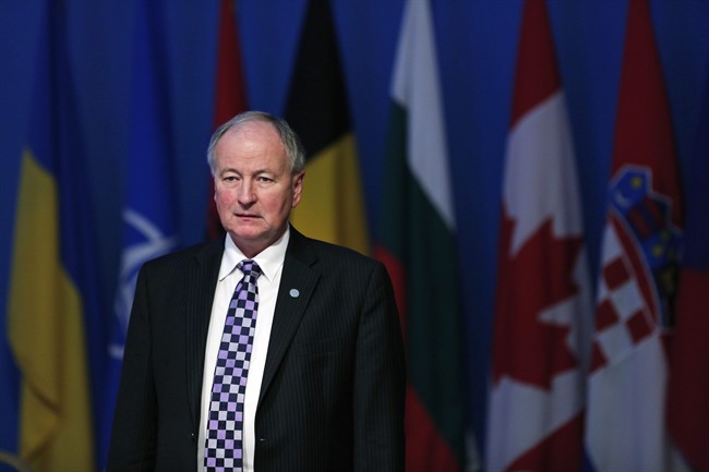 Canada's Foreign Minister Robert Nicholson arrives for a working session regarding the situation in Ukraine, during the NATO Foreign Ministers conference in Antalya, Turkey, Wednesday, May 13, 2015.