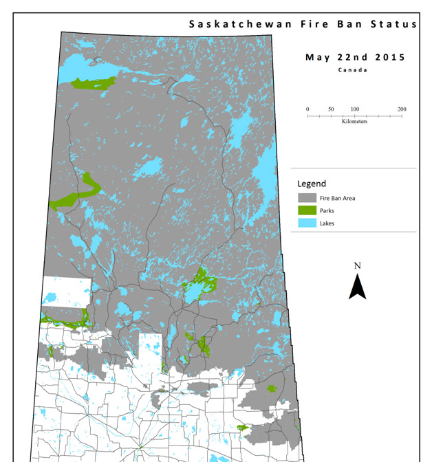 Province, municipalities implement fire bans as fire risk is extreme in many parts of Saskatchewan due to dry conditions.
