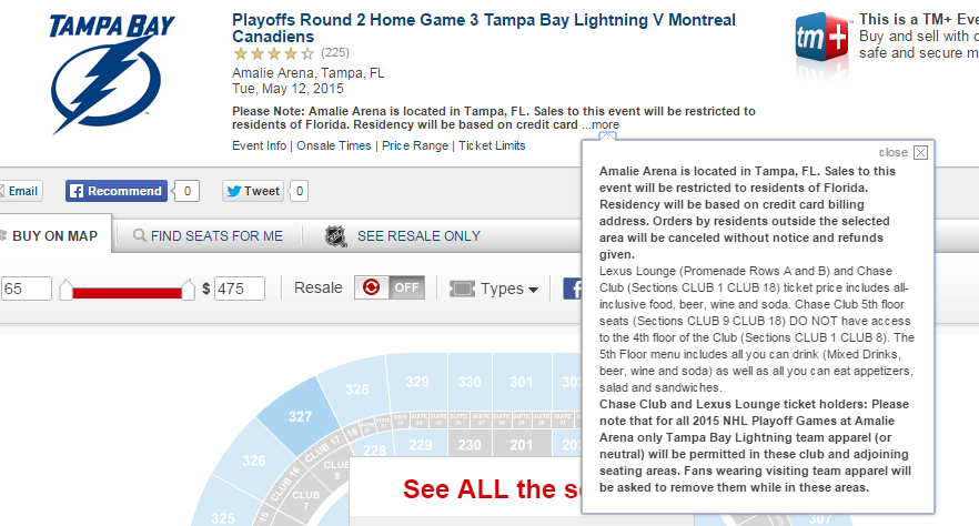 This disclaimer makes it clear that non-Florida residents aren't welcome at Tampa Bay Lightning games