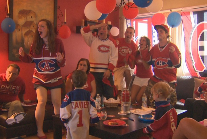 A glimpse of a party celebrating the Montreal Canadiens held by a couple in Laval on May 4, 2015. The pair have been hosting crazy Habs viewing parties every series.