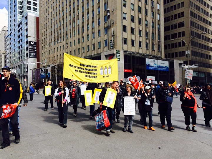 Thousands of demonstrators have taken to the streets of Montreal and elsewhere in the province to mark International Workers Day on May 1, 2015.