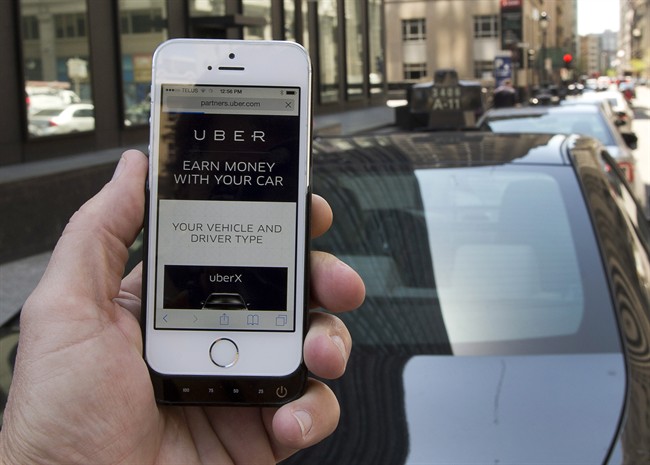 The ride-sharing app Uber is shown Thursday, May 14, 2015 in Montreal. 