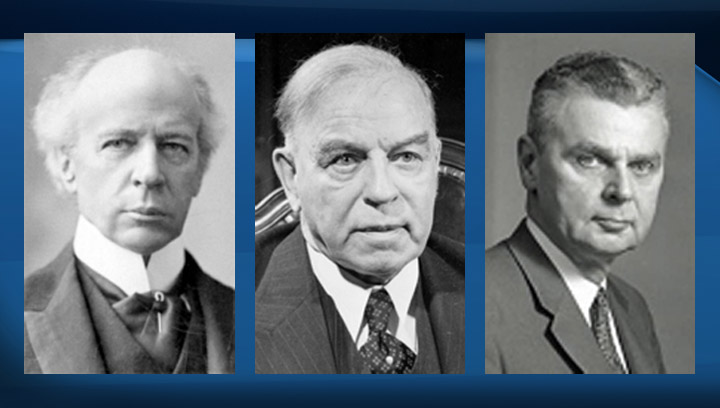 Sir Wilfrid Laurier (left), William Lyon Mackenzie King (centre) and John Diefenbaker (right).