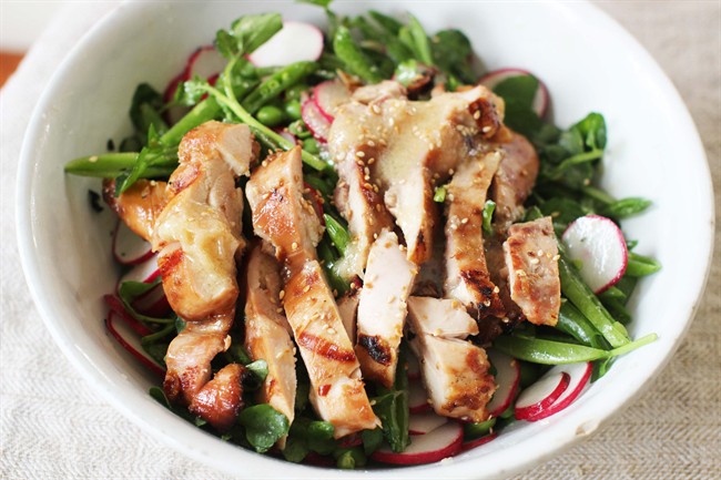 Use greens as your base, add your favourite veggies and top with a protein such as leftover grilled chicken, recommends registered dietitian Anar Allidina.