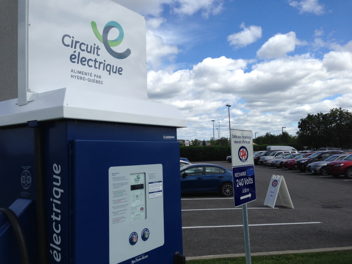 An electric car charging station in Quebec.