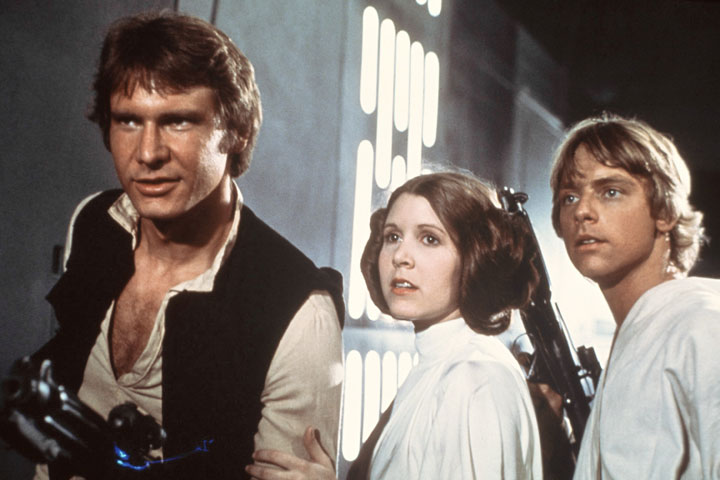 Harrison Ford, Carrie Fisher and Mark Hamill in a scene from 1977’s ‘Star Wars.’