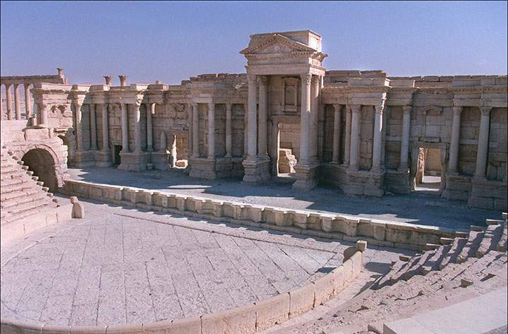 The Unesco World Heritage site of Palmyra which the Islamic State (IS) have entered after seizing the town next to the ancient ruins. 