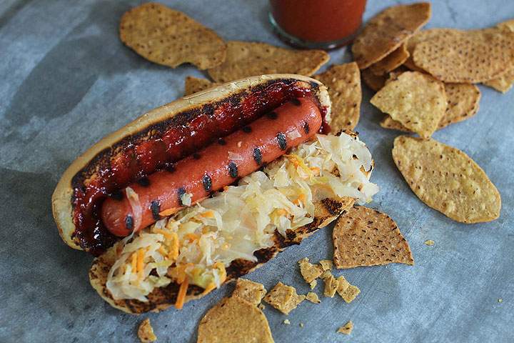 This June 22, 2015 photo shows a hot dog with Korean gochujang in Concord, N.H. Gochujang - a thick, Korean chili paste - is made from chili peppers, rice, fermented soy beans and salt.