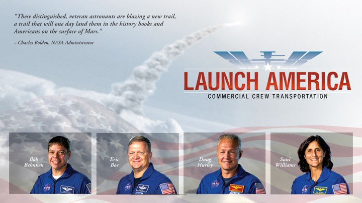 NASA has selected experienced astronauts Robert Behnken, Eric Boe, Douglas Hurley and Sunita Williams as the new astronauts of the American commercial crew program.