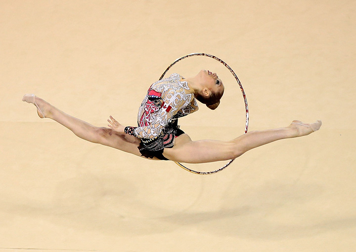 Canada’s Carmen Whelan competes in the rhythmic gymnastics hoop finals on Day 9 of the Toronto 2015 Pan Am Games on July 19, 2015.
