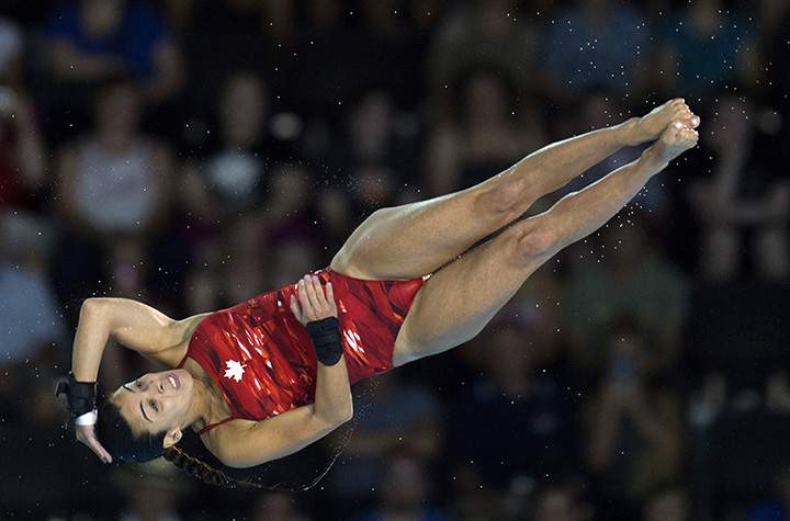 Canada’s Meghan Benfeito competes in the women’s 10m platform finals at the 2015 Pan American Games in Toronto on July 11, 2015.