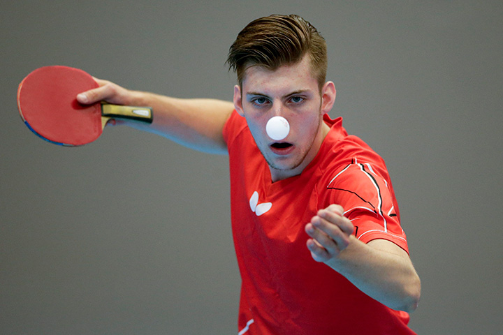 Canada’s Marko Medjugorac serves to Ecuador’s Geovanny Coello during singles table tennis competition at the Pan Am Games on Thursday, July 23, 2015, in Markham, Ontario.