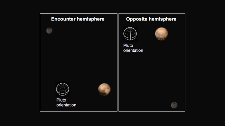 Two newly released colour images show the different faces of Pluto. Also photographed is Pluto’s largest moon, Charon.