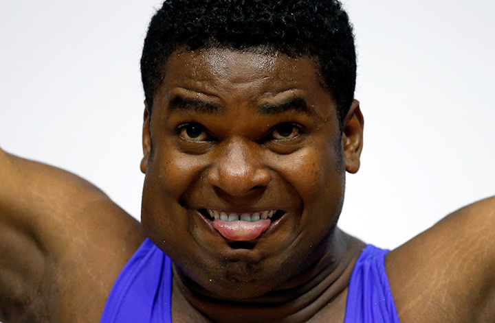 Asniel Rodriguez of Cuba competes in the weightlifting 105kg final on Day 5 of the Toronto 2015 Pan Am Games on July 15, 2015.