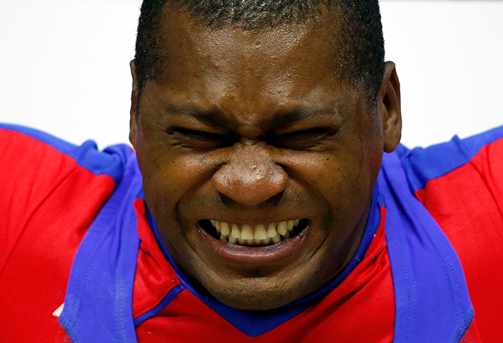 Alejandro Cisnero of Cuba competes in the weightlifting 105kg final on Day 5 of the Toronto 2015 Pan Am Games on July 15, 2015.