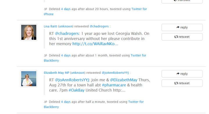 A screenshot of some of the deleted tweets featured by politwoops