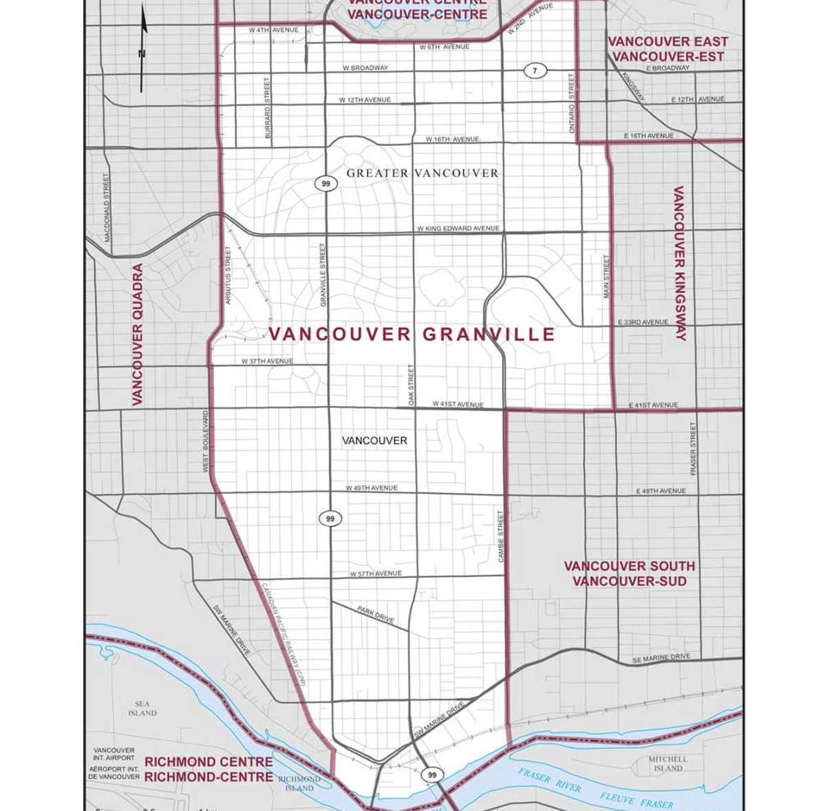 Riding boundaries for the electoral district of Vancouver Granville