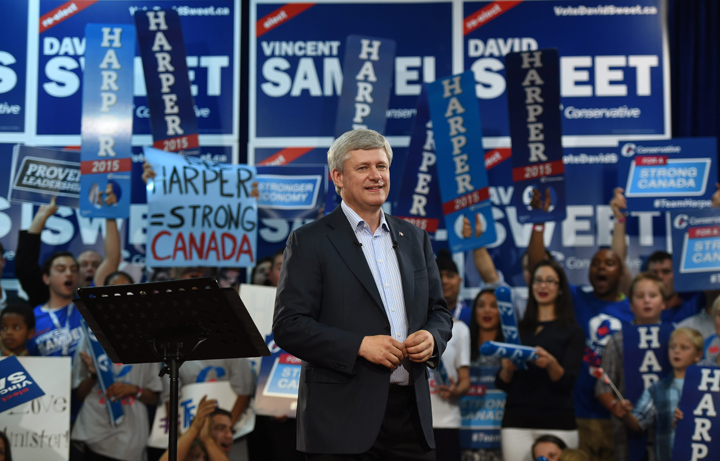 Conservative leader Stephen Harper makes a campaign stop in Hamilton, Ontario on Thursday, August 27, 2015. THE CANADIAN PRESS/Sean Kilpatrick