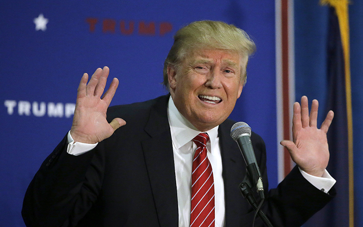 Republican presidential candidate, businessman Donald Trump talks during a campaign stop, Wednesday, Sept. 30, 2015, in Keene, N.H.