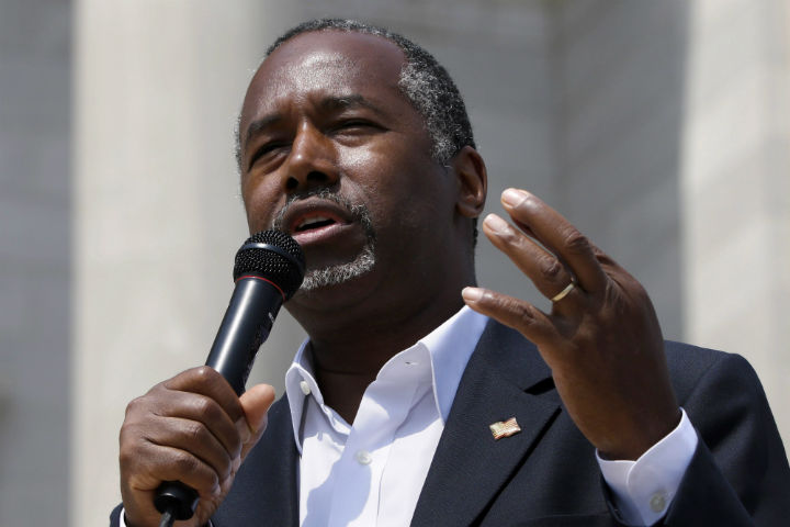 In this Aug. 27, 2015 file photo, Republican presidential candidate Ben Carson speaks in Little Rock, Ark. August is typically one of the worst fundraising months for any politician. But it was Ben Carson’s best yet.