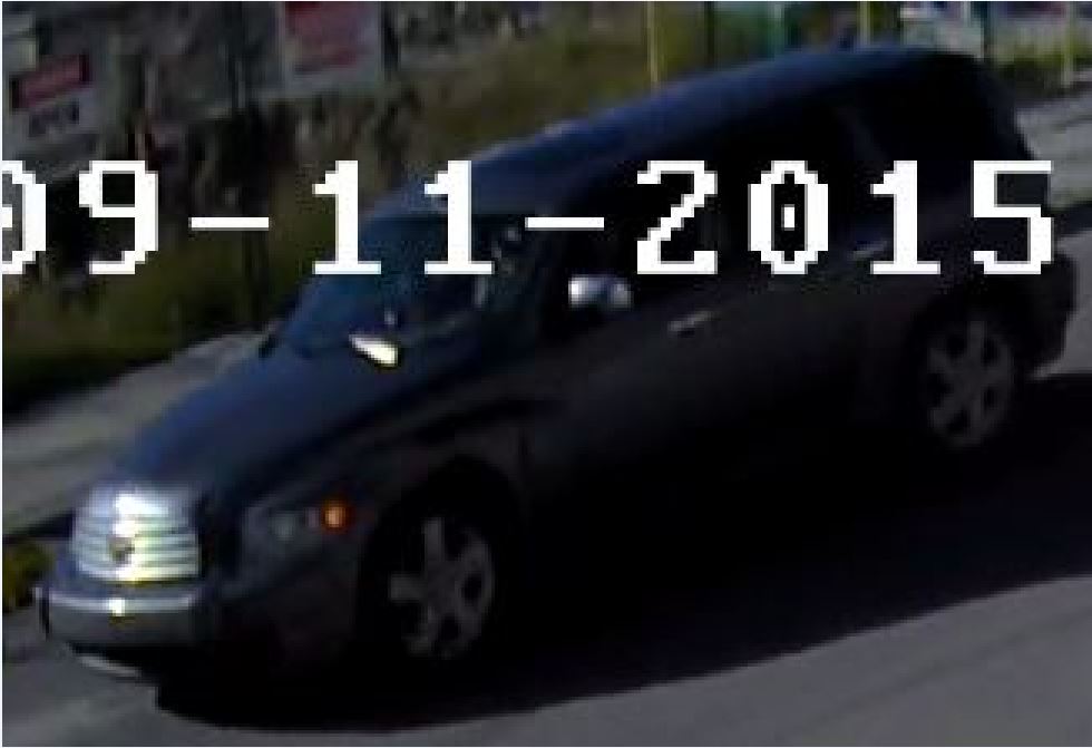 RCMP are searching for a fled the scene in a dark grey Chevrolet HHR used in an armed robbery in Airdrie on Sept. 11, 2015.