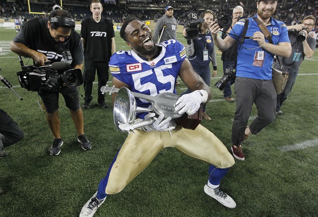 Jamaal Westerman seen in 2015 after defeating the Saskatchewan Roughriders.