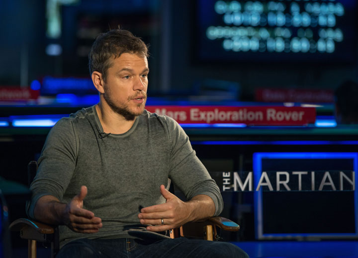 Matt Damon, who stars as NASA Astronaut Mark Watney in the film “The Martian.” participates in media interviews at the Jet Propulsion Laboratory in Pasadena, California in August. NASA scientists and engineers served as technical consultants on the film.