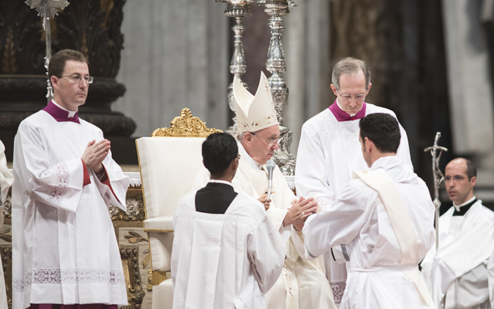 Pope Francis I celebrates a mass during a a priests ordination ceremony
in St Peter's Basilica, The Vatican, Rome, Italy.