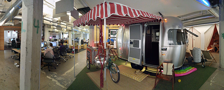 Airbnb San Francisco Headquarters sprinkled with famous theme rentals like this retro tailer