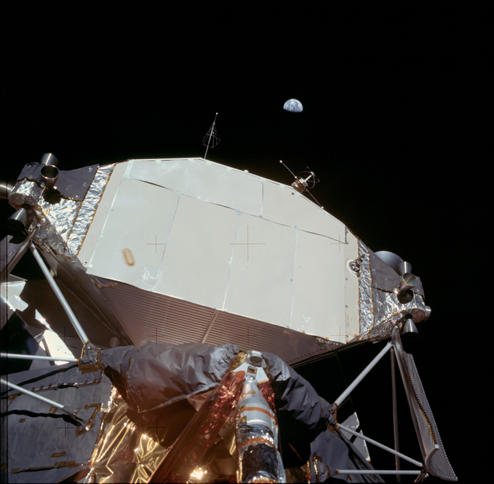 Earth as seen from the moon near the lunar lander.